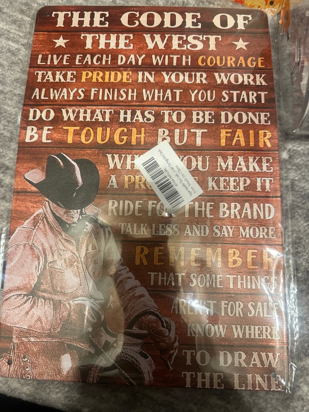 The Code of the West Wooden Sign - Brown & Gold Text